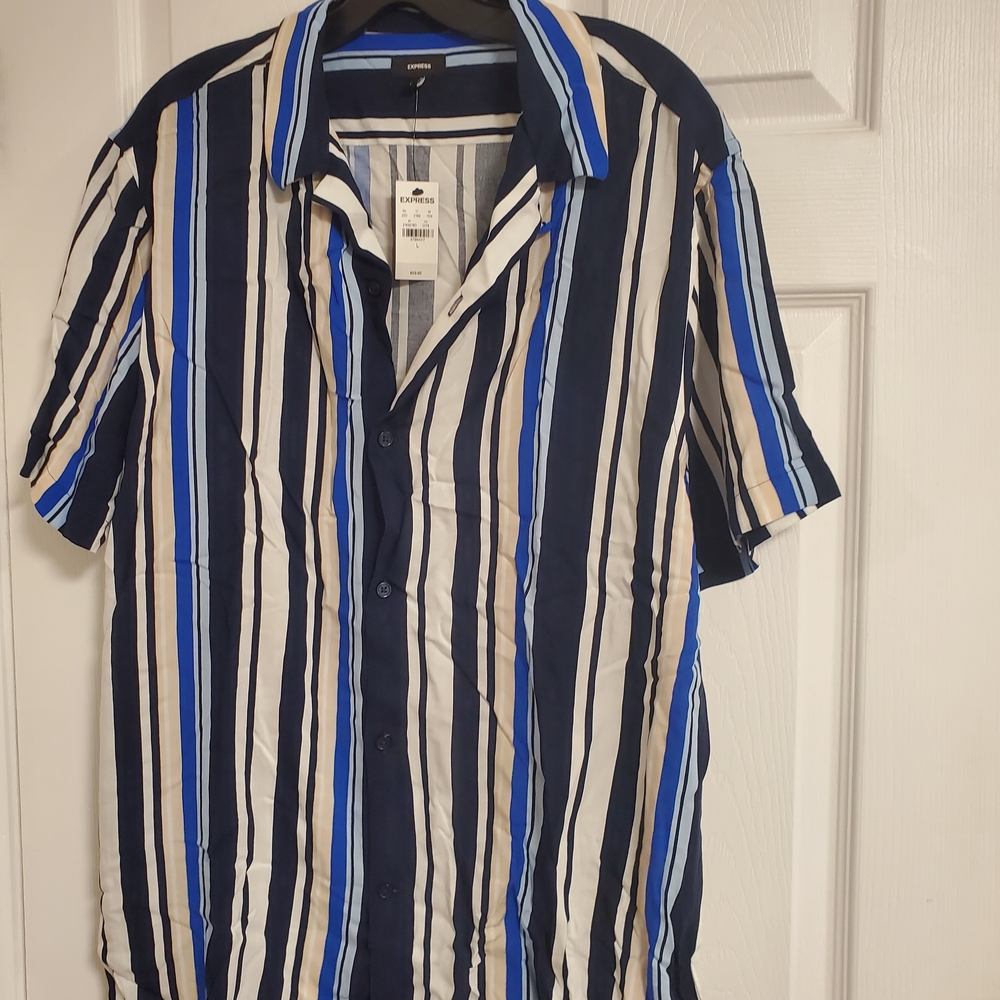 Express Men's Multicolor Striped Button-Down Shirt